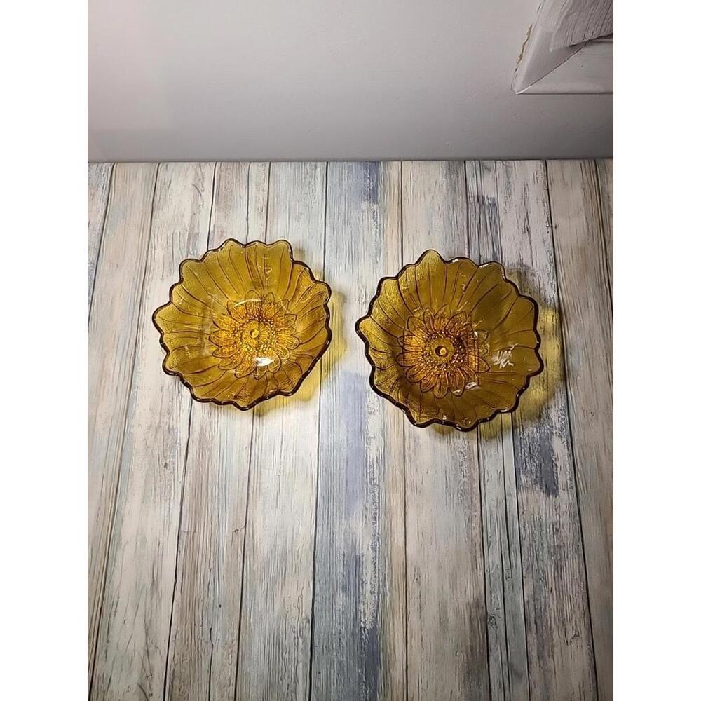Vintage Amber Indiana Glass Sunflower Bowls